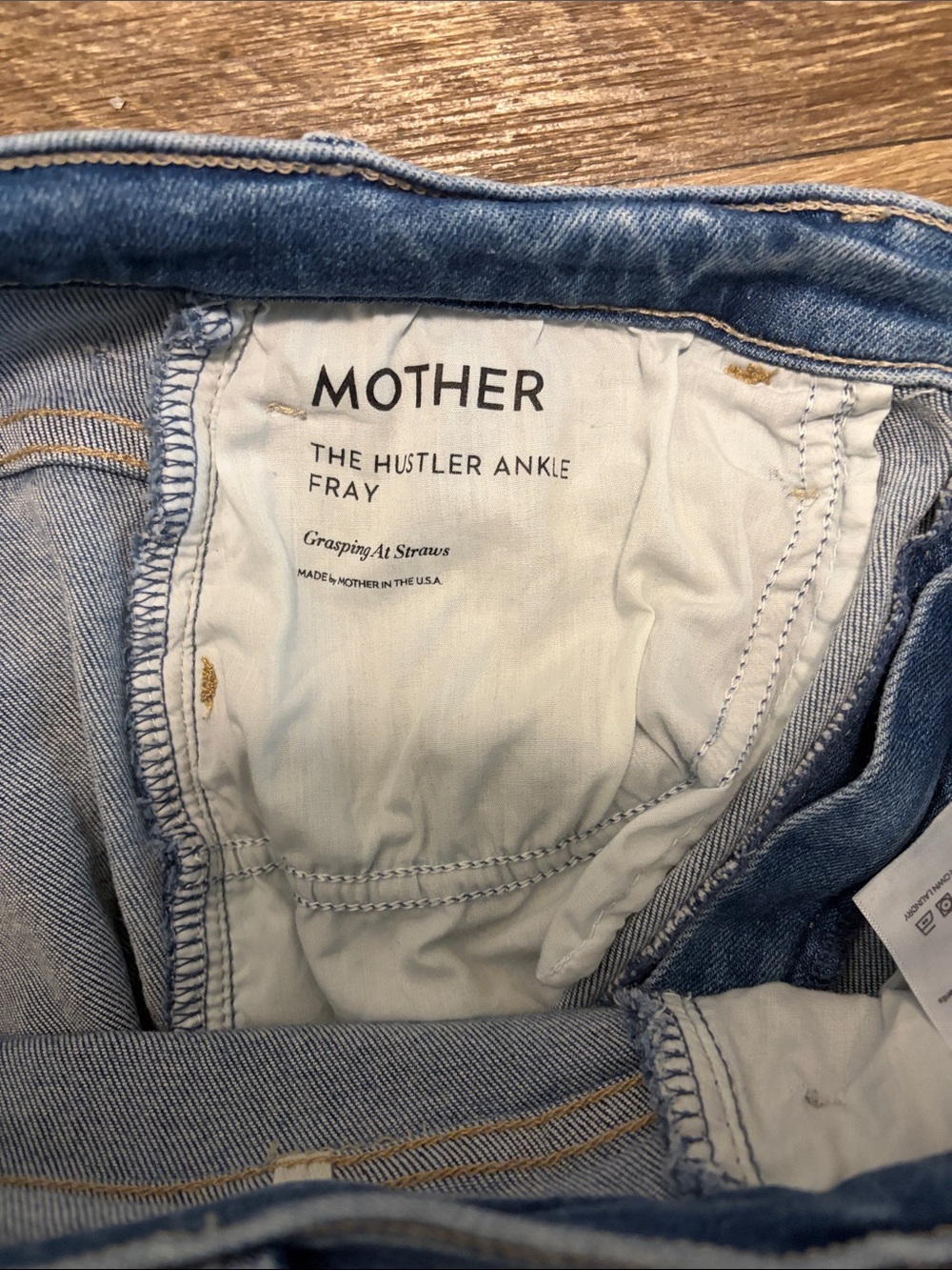 MOTHER Straight Leg Jeans in Medium Blue with Raw Hem - Picture 3 of 4